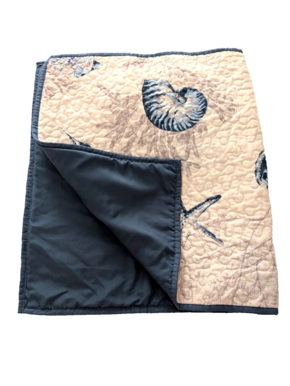 Nautical Coastal King Quilt & Shams Shell Starfish Pattern Blue Reversible - Picture 12 of 15